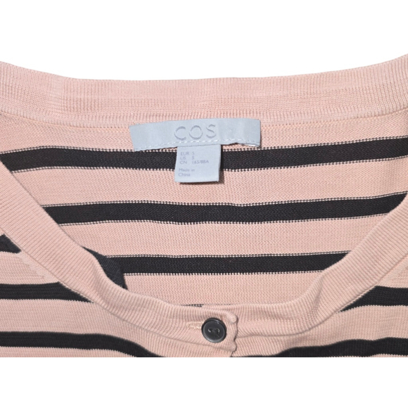 Women's COS Striped Beige Black Sweater 100% Silk Contrast Bottom Tunic SMALL - Picture 5 of 8